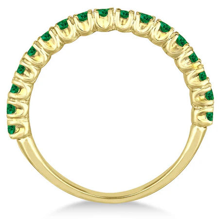 Half-Eternity Pave-set Lab Emerald Stacking Ring 14k Yellow Gold (0.95ct)