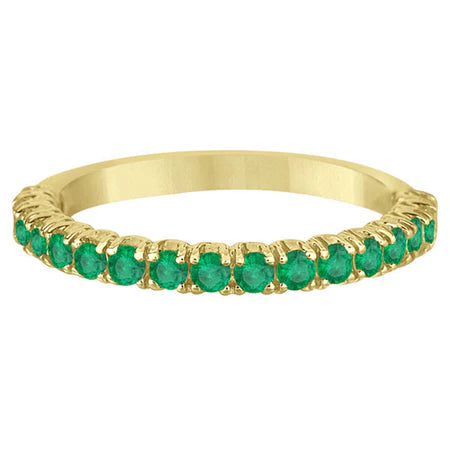 Half-Eternity Pave-set Lab Emerald Stacking Ring 14k Yellow Gold (0.95ct)