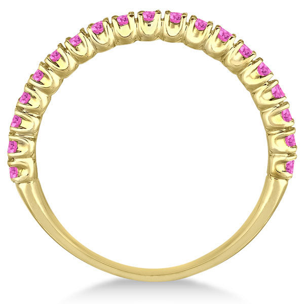 Half-Eternity Pave Thin Lab Pink Sapphire Stack Ring 14k Yellow Gold (0.65ct)