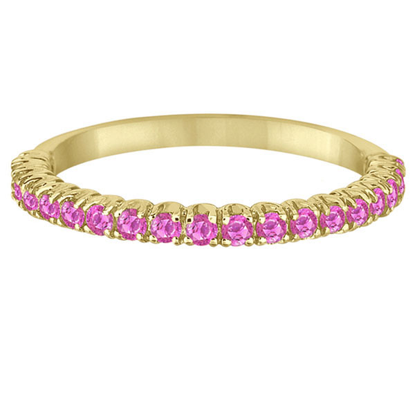 Half-Eternity Pave Thin Lab Pink Sapphire Stack Ring 14k Yellow Gold (0.65ct)