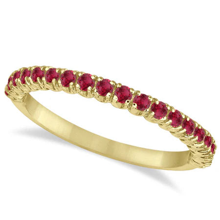 Half-Eternity Pave-set Thin Lab Ruby Stacking Ring 14k Yellow Gold (0.65ct)