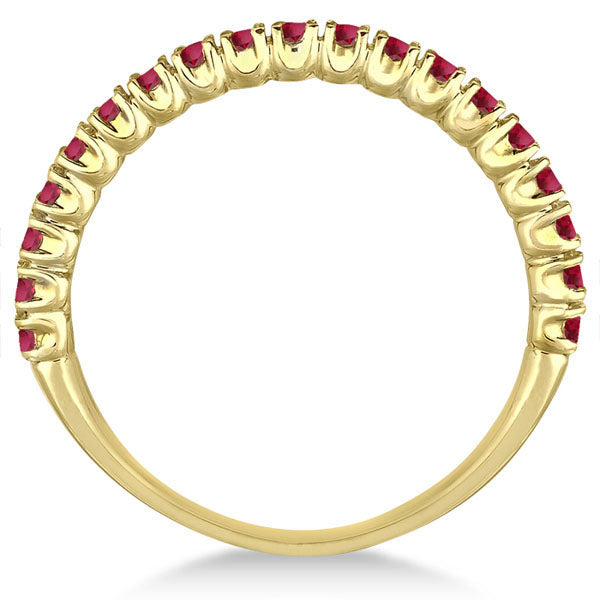 Half-Eternity Pave-set Thin Ruby Stacking Ring 14k Yellow Gold (0.65ct)