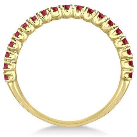 Half-Eternity Pave-set Thin Lab Ruby Stacking Ring 14k Yellow Gold (0.65ct)