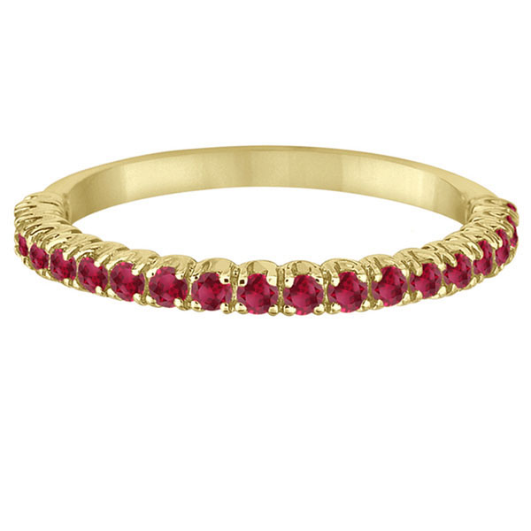 Half-Eternity Pave-set Thin Ruby Stacking Ring 14k Yellow Gold (0.65ct)