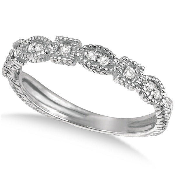 Diamond Stackable Vintage Style Ring in 14k White Gold (0.15ct)