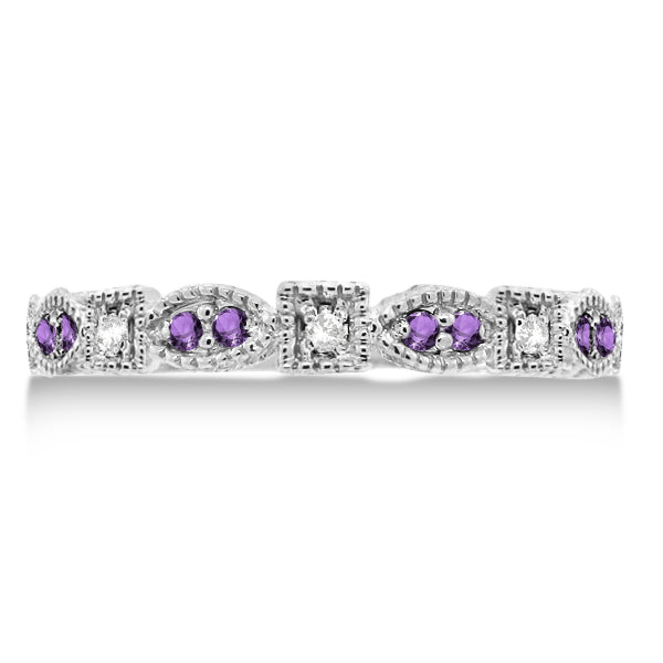 Vintage Stackable Diamond & Amethyst Ring 14k White Gold (0.15ct)