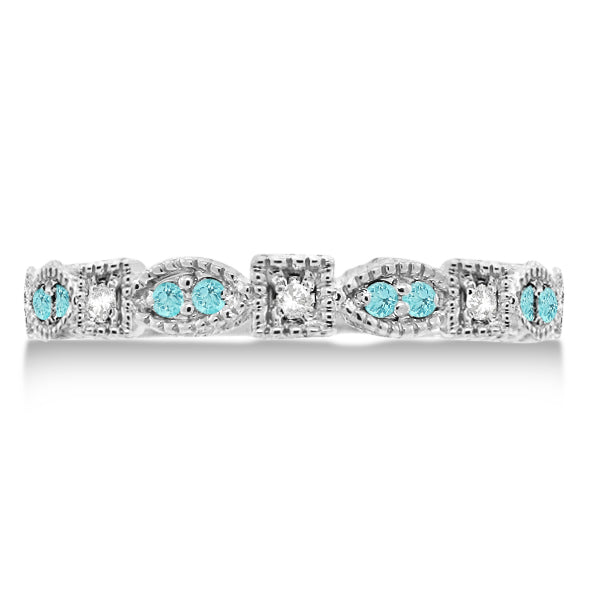 Vintage Stackable Diamond & Aquamarine Ring 14k White Gold (0.15ct)