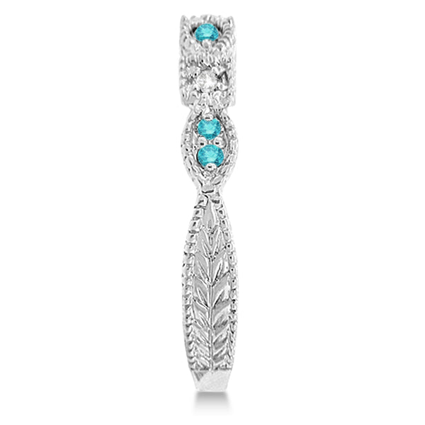 Fancy Blue & White Diamond Vintage Stack Ring 14k White Gold (0.15ct)