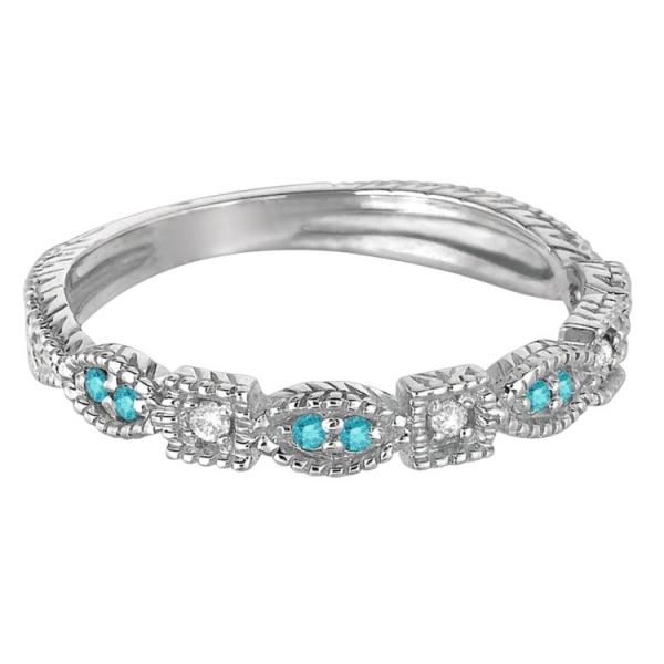 Fancy Blue & White Diamond Vintage Stack Ring 14k White Gold (0.15ct)