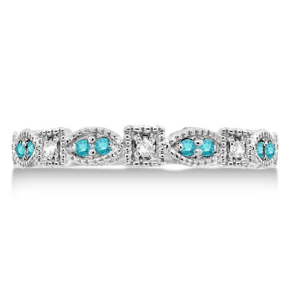 Fancy Blue & White Diamond Vintage Stack Ring 14k White Gold (0.15ct)