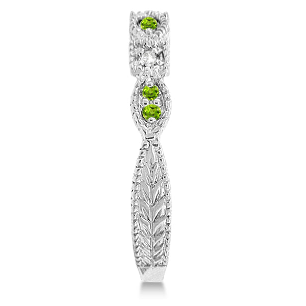 Vintage Stackable Diamond & Peridot Ring 14k White Gold (0.15ct)