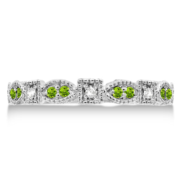 Vintage Stackable Diamond & Peridot Ring 14k White Gold (0.15ct)