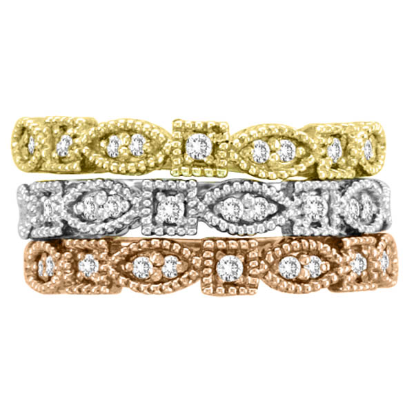 Diamond Stackable Vintage Style Ring in 14k White Gold (0.15ct)