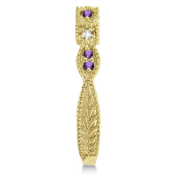 Vintage Stackable Diamond & Amethyst Ring 14k Yellow Gold (0.15ct)