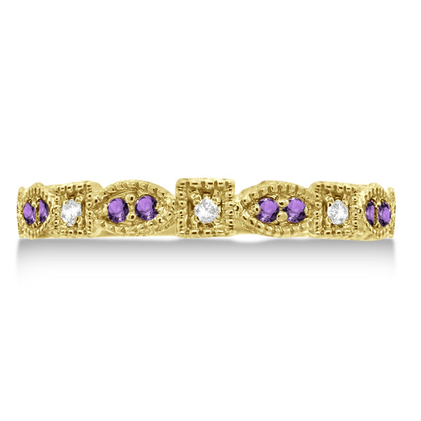 Vintage Stackable Diamond & Amethyst Ring 14k Yellow Gold (0.15ct)