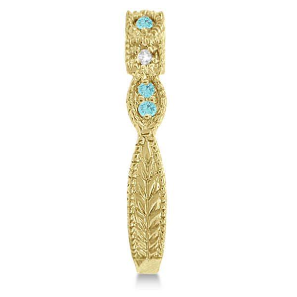 Vintage Stackable Diamond & Aquamarine Ring 14k Yellow Gold (0.15ct)