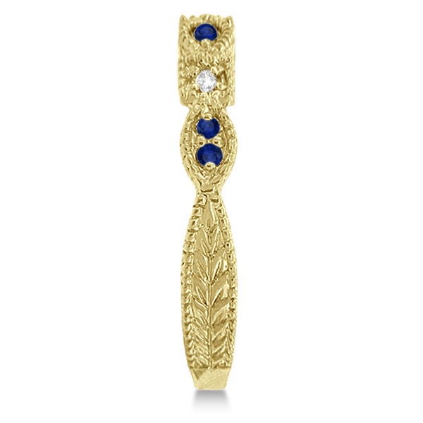Vintage Stackable Diamond & Blue Sapphire Ring 14k Yellow Gold (0.15ct)