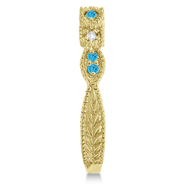 Vintage Stackable Diamond & Blue Topaz Ring 14k Yellow Gold (0.15ct)