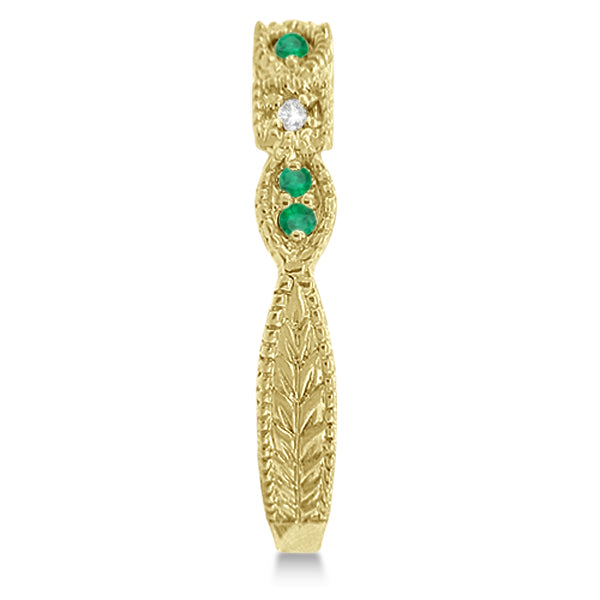 Vintage Stackable Diamond & Emerald Ring 14k Yellow Gold (0.15ct)