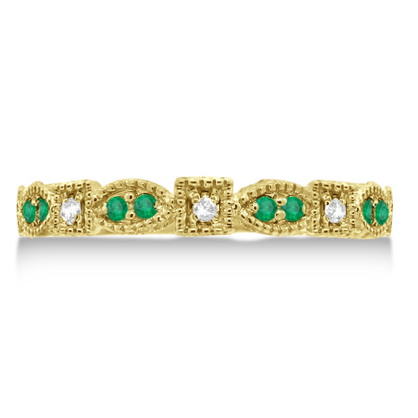 Vintage Stackable Diamond & Emerald Ring 14k Yellow Gold (0.15ct)