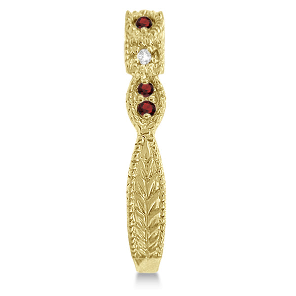 Vintage Stackable Diamond & Garnet Ring 14k Yellow Gold (0.15ct)