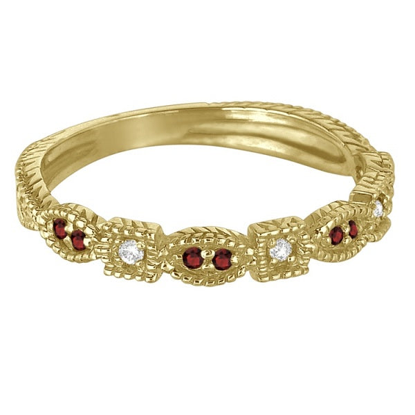 Vintage Stackable Diamond & Garnet Ring 14k Yellow Gold (0.15ct)