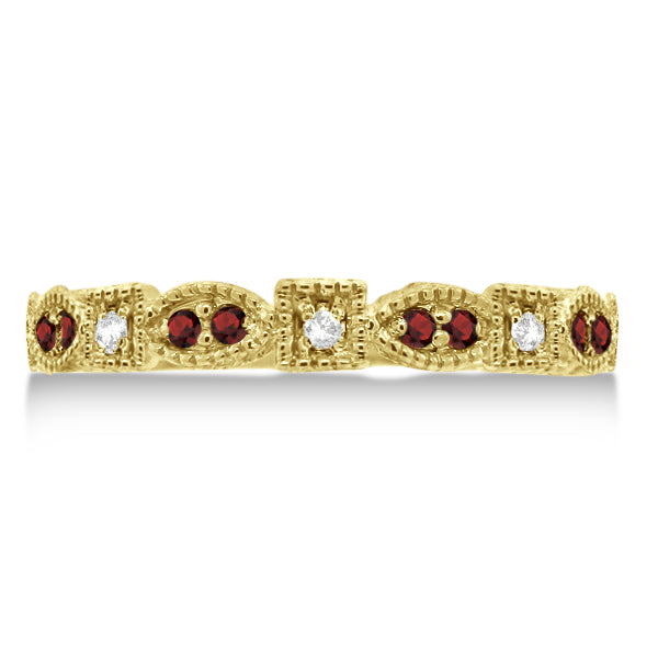 Vintage Stackable Diamond & Garnet Ring 14k Yellow Gold (0.15ct)