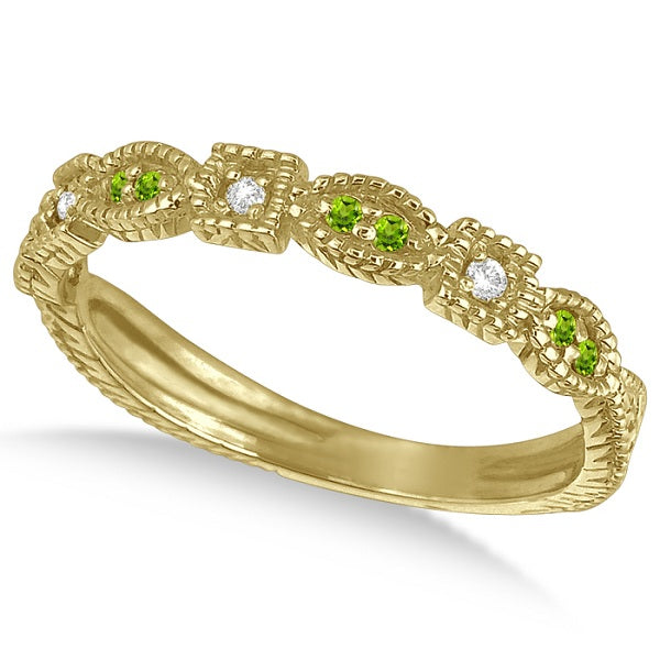 Vintage Stackable Diamond & Peridot Ring 14k Yellow Gold (0.15ct)