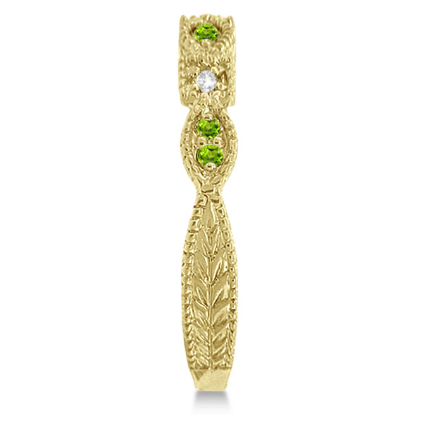 Vintage Stackable Diamond & Peridot Ring 14k Yellow Gold (0.15ct)