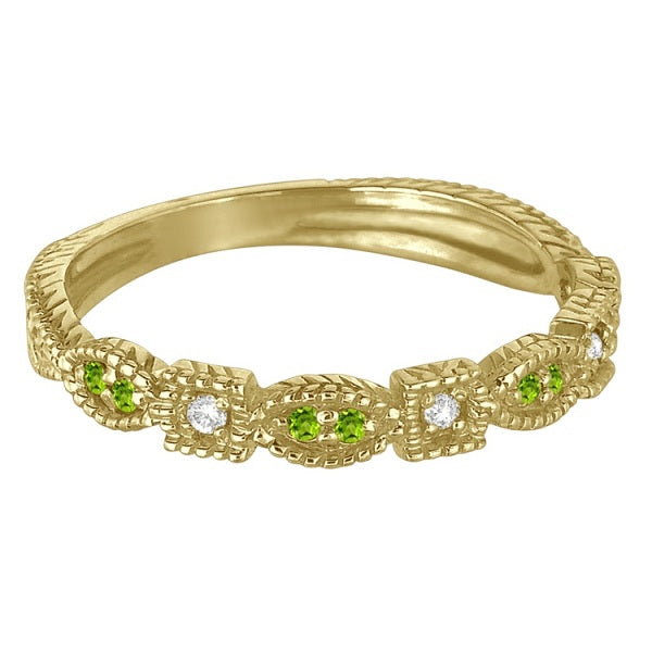 Vintage Stackable Diamond & Peridot Ring 14k Yellow Gold (0.15ct)