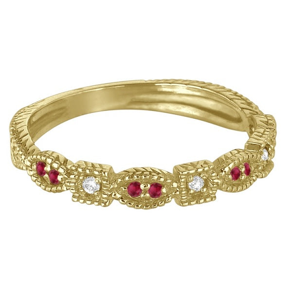 Vintage Stackable Diamond & Ruby Ring 14k Yellow Gold (0.15ct)