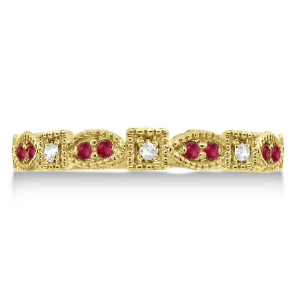 Vintage Stackable Diamond & Ruby Ring 14k Yellow Gold (0.15ct)