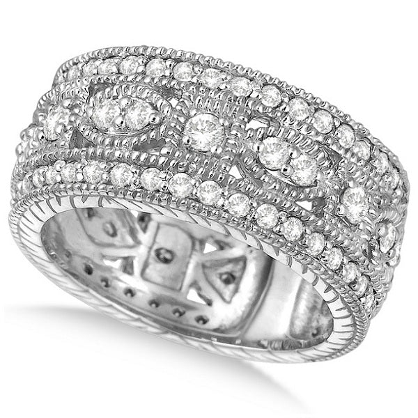 Vintage Style Byzantine Wide Band Lab Diamond Ring 14k White Gold (1.37ct)