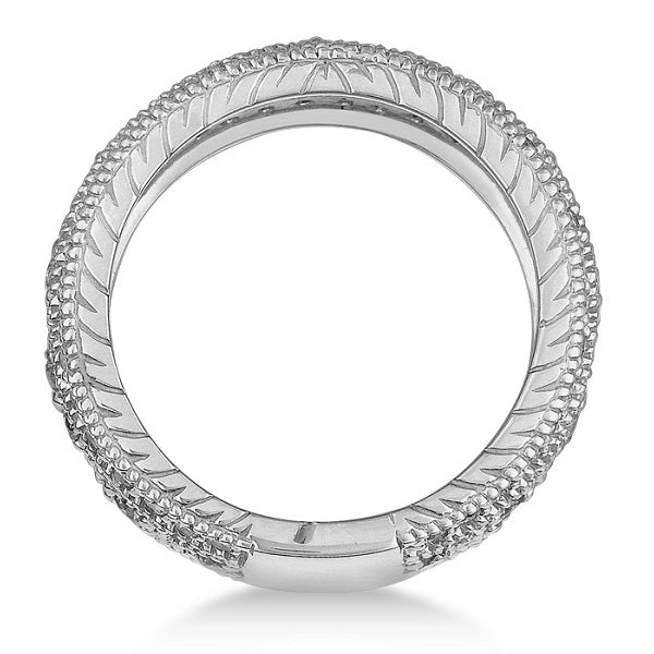 Vintage Style Byzantine Wide Band Diamond Ring 18k White Gold (1.37ct)