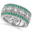 Vintage Style Byzantine Lab Diamond & Lab Emerald Ring 14k White Gold (1.37ct)