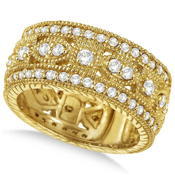 Vintage Style Byzantine Wide Band Lab Diamond Ring 18k Yellow Gold (1.37ct)