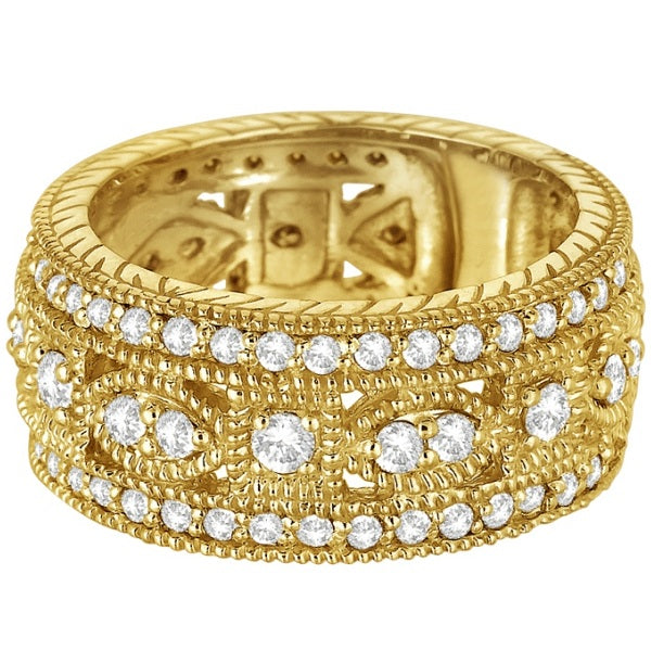 Vintage Byzantine Wide Band Diamond Ring 14k Yellow Gold (1.37ct)