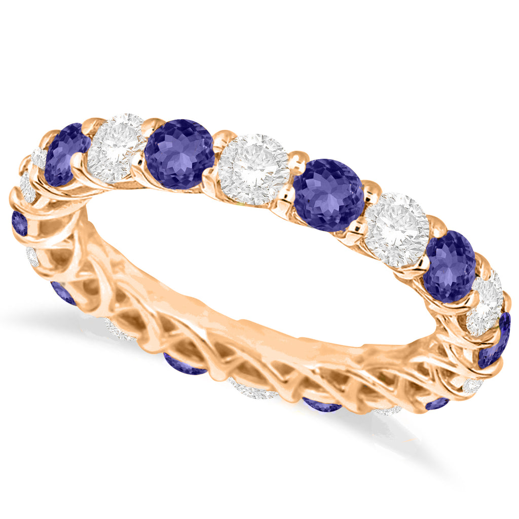 Luxury Diamond & Tanzanite Eternity Ring Band 14k Rose Gold (4.20ct)