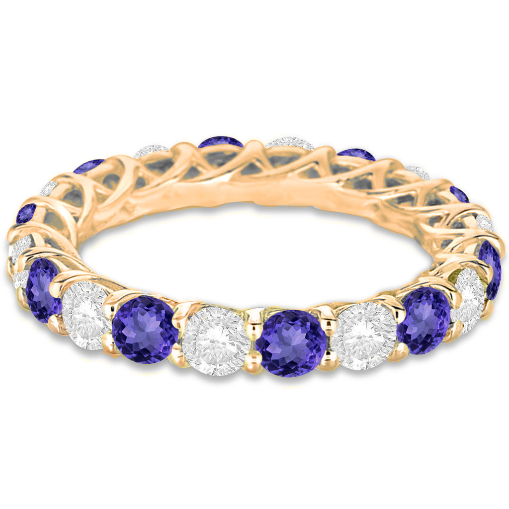 Luxury Diamond & Tanzanite Eternity Ring Band 14k Rose Gold (4.20ct)