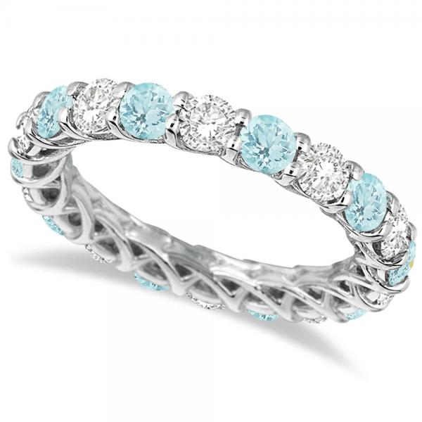 Luxury Diamond & Aquamarine Eternity Ring Band 14k White Gold (4.20ct)