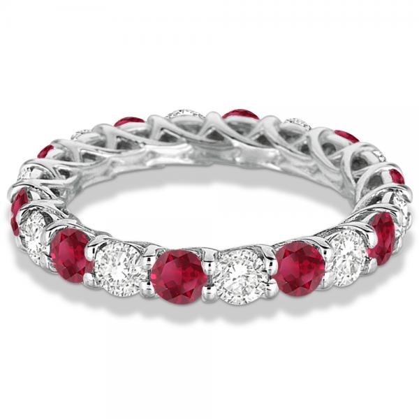 Luxury Diamond & Ruby Eternity Ring Band 14k White Gold (4.20ct)