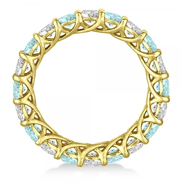 Luxury Diamond & Aquamarine Eternity Ring Band 14k Yellow Gold 4.20ct