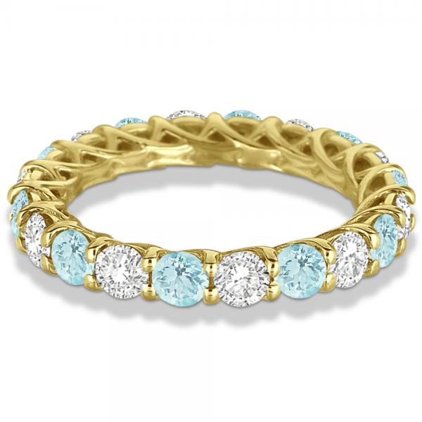 Luxury Diamond & Aquamarine Eternity Ring Band 14k Yellow Gold 4.20ct