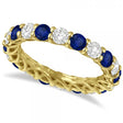 Luxury Diamond & Blue Sapphire Eternity Ring Band 14k Yellow Gold 4.20ct