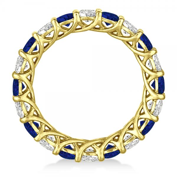 Luxury Diamond & Blue Sapphire Eternity Ring Band 14k Yellow Gold 4.20ct
