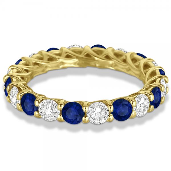 Luxury Diamond & Blue Sapphire Eternity Ring Band 14k Yellow Gold 4.20ct