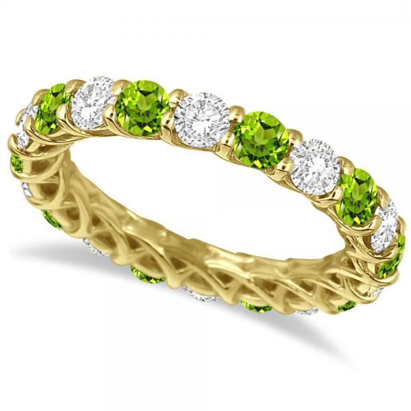 Luxury Diamond & Peridot Eternity Ring Band 14k Yellow Gold (4.20ct)