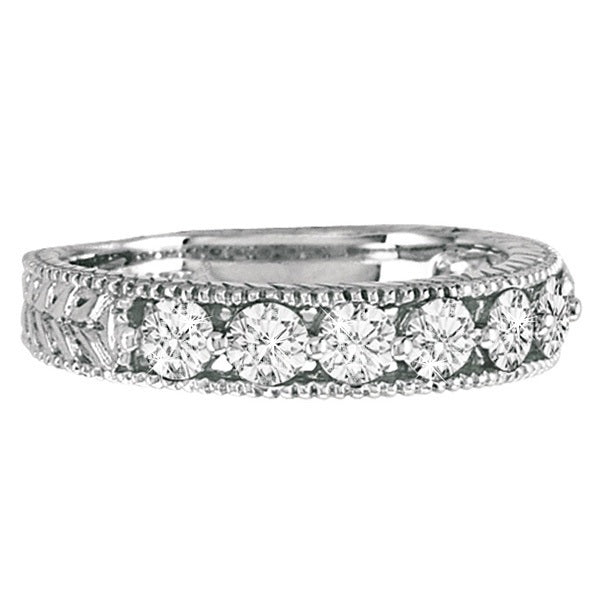 Antique Scrollwork Diamond Wedding Ring Band 14k White Gold (1.04ct)