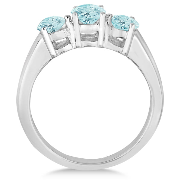 Three Stone Round Aquamarine Gemstone Ring in 14k White Gold 1.50ct