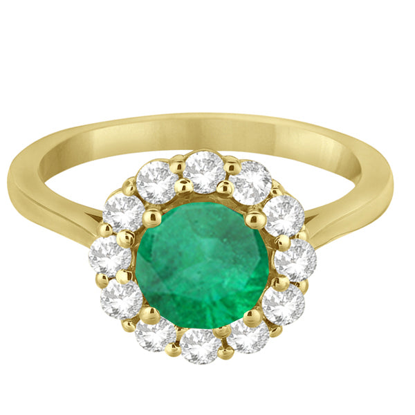 Halo Diamond Accented and Emerald Lady Di Ring 14K Yellow Gold (2.14ct)